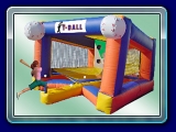 T-Ball Carnival Game Inflatable is all new.  A colorful centerpiece attraction for any carnival, fair, or picnic, this game is approximately 14' Wide x 12' Deep x 10' High.
