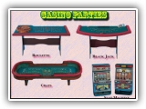 Casino Party Rentals - A Roulette Wheel, Craps, Slot Machines and a Black Jack Table.